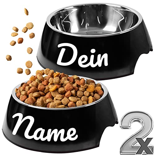 ne&no® Futternapf 2er Set für Hunde und Katzen (S - PERSONALISIERT, SCHWARZ) von ne&no