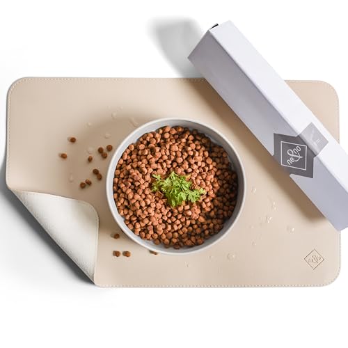 ne&no® Futternapf Unterlage 50 x 30 cm für Katzen und kleine Hunde rutschfest & wasserabweisend aus veganem Leder - Napfunterlage Katzen - Fressmatte Hund von ne&no