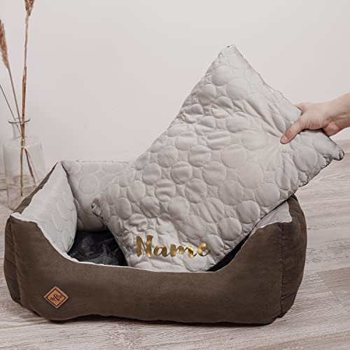 ne&no® Hundebett 2 in 1 PERSONALISIERT [kühlender und wärmender Stoff] | Tierbett mit Name I Hundebett kleine Hunde | Hunde Bett 45x60 | Hundebett eckig | Hunde Schlafplatz | (Br, m, pers.) von ne&no