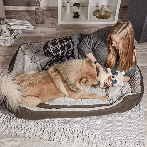 ne&no® Hundebett 2 in 1 | Kühlender und Wärmender Stoff | Grosse Hunde | Waschbar | XXL 90x120 | Hundekorb von ne&no