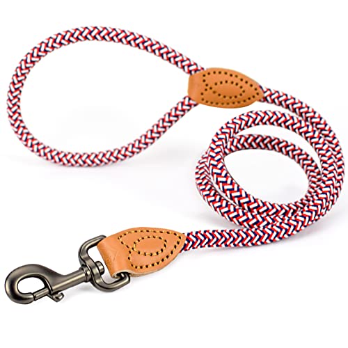 ne&no® Hundeleine (blau/weiß/rot) Tauleine für Hunde I Trainingsleine für Hunde I Führleine rund, geflochten I Handschlaufe Seilleine Hund I Cityleine I 1.2m Dog Leash von ne&no