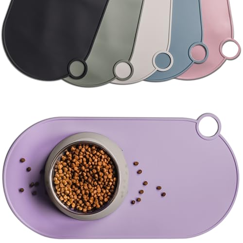 ne&no Napfunterlage Silikon | für Katzen und kleine Hunde | Katzennapf Unterlage wasserdicht | Futtermatte rutschfest | Silikonmatte mit Aufhängeschlaufe 49 x 25 cm (Lilac) von ne&no