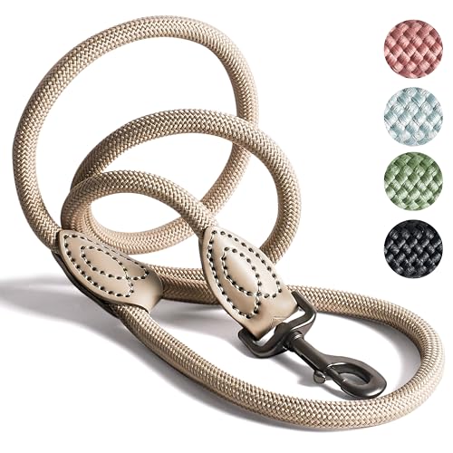 ne&no Tauleine 1.2m (leicht dehnbar) für mittelgroße bis ganz große Hunde I Trainingsleine I Hundeleine robust I Führleine rund, geflochten I Seil Leine Hund I Cityleine I Dog Leash Taupe, 120 cm von ne&no
