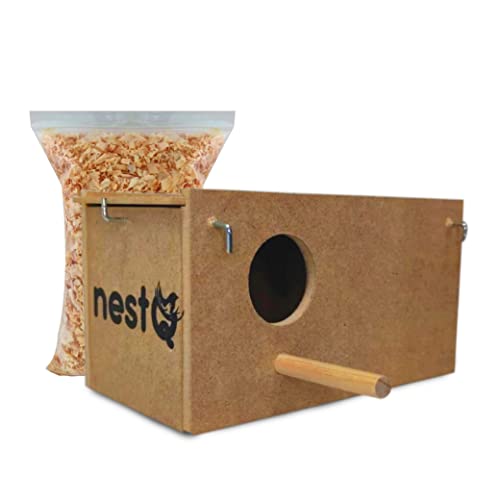 nestQ Wellensittich-Nest mit Haken für Vogelkäfige, Holz Zuchthaus für Vögel, 20 cm x 11 cm x 11 cm x 11 cm von nestQ