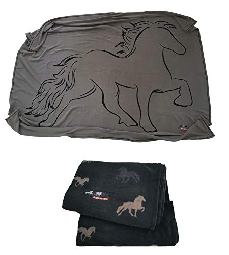 netproshop Fleece Decke Karlslund Kuscheldecke mit Motiv Isländer Pferd, Farbe:Grau von netproshop