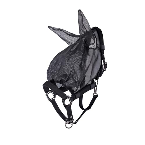 netproshop Kombination Halfter mit Abnehmbarer Fliegenmaske mit Ohren Schwarz Pony/Full, Groesse:Full, Farbe:Schwarz von NETPROSHOP