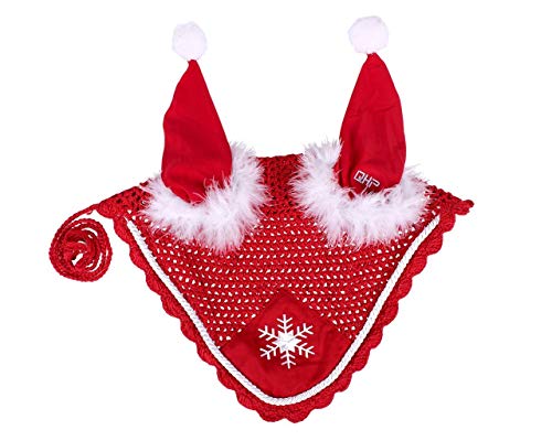 netproshop Pferde Winter-Weihnachtsmütze Fliegenhaube mit Ohren und Stickerei Gehäkelt Rot, Groesse:Pony von netproshop