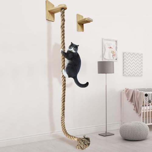nets Tribe Kratzbaum für Katzen, Wandmontage, mit Kletterseil, großer Leiter und Ruheplattform, fördert gesunde Gewohnheiten und bietet endlosen Spaß (Hellbraun) von nets Tribe