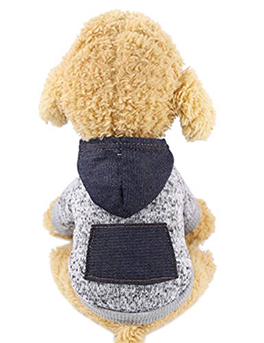 newrong Hundmantel mit Tasche Für Hunde Herbst-Winter Ausflugskleidung Bequem Hundekleidung Einfarbig Denim + Grau M von newrong