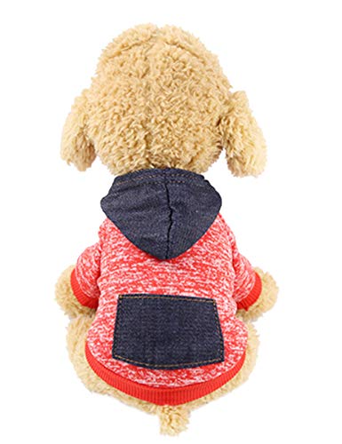 newrong Hundmantel mit Tasche Für Hunde Herbst-Winter Ausflugskleidung Bequem Hundekleidung Einfarbig Denim + Rot L von newrong