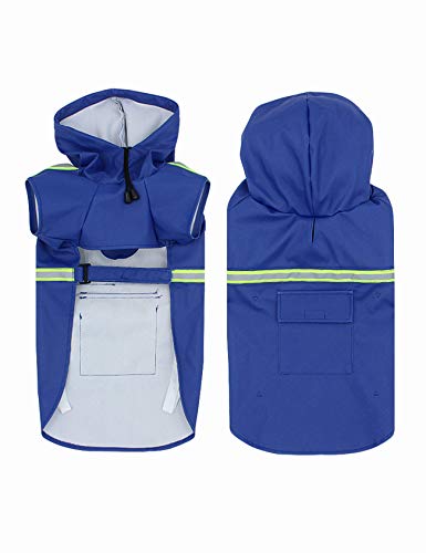newrong Wanderkleidung mit Tasche für Haustiere Regenmantel mit reflektierendem Klebeband wasserdichte Hund Regenanzug Einfarbig Blau S von newrong