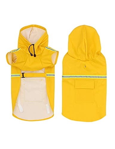 newrong Wanderkleidung mit Tasche für Haustiere Regenmantel mit reflektierendem Klebeband wasserdichte Hund Regenanzug Einfarbig Gelb XL von newrong