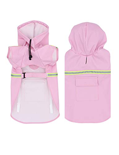 newrong Wanderkleidung mit Tasche für Haustiere Regenmantel mit reflektierendem Klebeband wasserdichte Hund Regenanzug Einfarbig Rosa XL von newrong