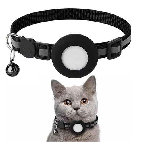Katzenhalsband mit Sicherheitsverschluss, reflektierendes Nylon, abnehmbare Glocke und Airtag-Halter, zufällige Farbe von newtopend