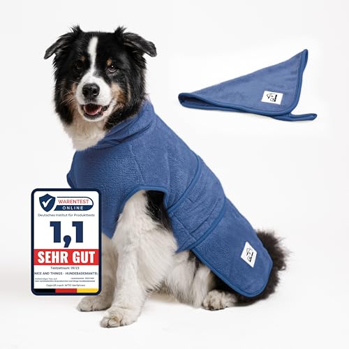 Nice and things® TESTSIEGER Hundebademantel - Flauschiger Mikrofaser-Mantel für trockene, glückliche Hunde - Saugstark, waschbar und gemütlich - Grösse: L von nice and things