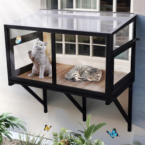 Nicedday Katzen-Fensterkasten, Fenstersitzstange, Catio, Outdoor-Katzengehege, Insektenschutz, Drahtgitter zum Sonnenbaden, Nickerchen, Überblick für Indoor-Outdoor-Katzen von nicedday