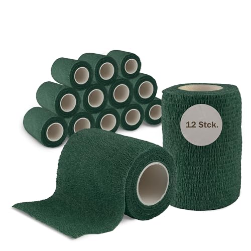 nilo Selbstklebender Verband - 12 Rollen 7,5cm x 4,5m / Selbsthaftende Bandage für Tiere und Menschen/atmungsaktive & elastische Binde/Haftbandage selbstklebend in grün von nilo