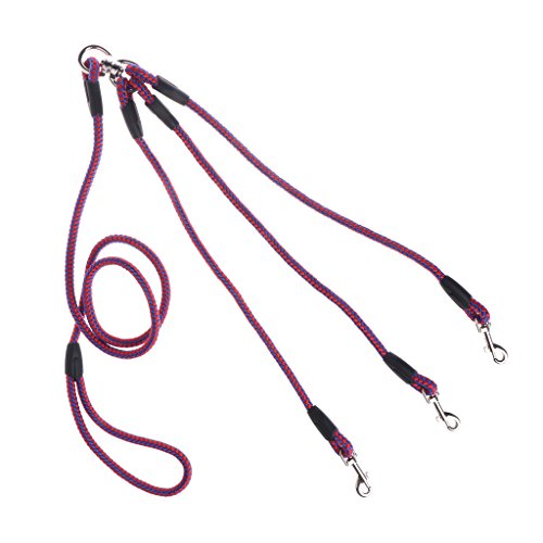 niumanery Triple Dogs Leash Coupler Lead with Nylon Soft Handle for Walking 3 Dogs Outside Red&Blue von niumanery