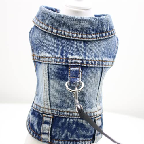 Hunde-Jeansjacke mit Leine, D-Ring zum Spazierengehen, Jeansgeschirr, Mantel, Reversweste, Cowboy-Kleidung, Outfits für kleine, mittelgroße Hunde (blau, S) von nnepia