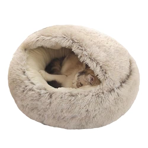 Ndier Flauschiges Katzenbett, rund, weiches Plüsch, Höhle mit Kapuze, Katzenbett, für den Winter, warm, Schlafkissen, rutschfest, maschinenwaschbar, für Katzen und Welpen von Ndier