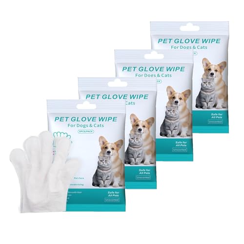 [4 Packs/24 Stück] Hund Katze Pflegehandschuhe mit Feuchttüchern, Einweg-Reinigungstücher für Haustiere, Geruchlos und Parfümfrei, Für die tägliche Reinigung und Pflege von Hunden und Katzen von nongxiang