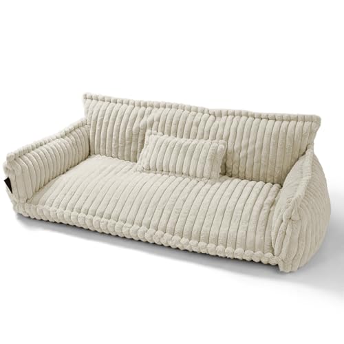 noviclass® Haustiersofa Chaffar | Katzensofa Hundesofa | Orthopädische Matratze | Moderner Stil | Cord-Design Größen (Creme, XXL (140cm)) von noviclass