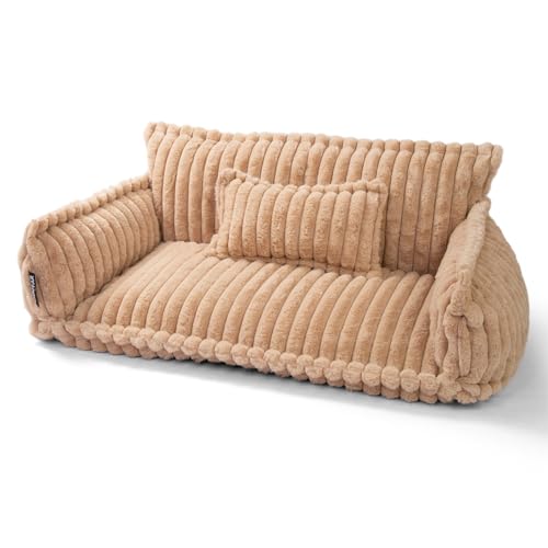 noviclass® Haustiersofa Chaffar | Katzensofa Hundesofa | Orthopädische Matratze | Moderner Stil | Cord-Design Größen (Kamel, L (100cm)) von noviclass