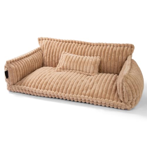 noviclass® Haustiersofa Chaffar | Katzensofa Hundesofa | Orthopädische Matratze | Moderner Stil | Cord-Design Größen (Kamel, XL (120cm)) von noviclass