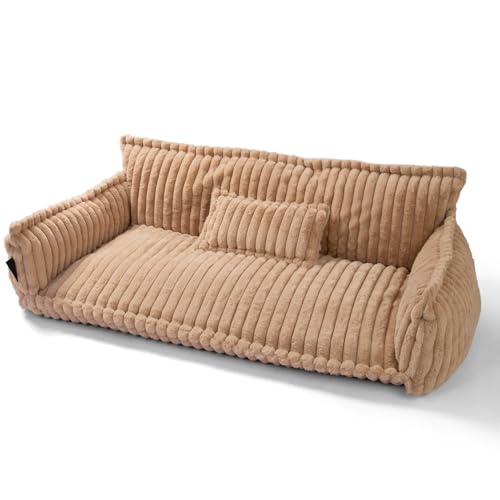 noviclass® Haustiersofa Chaffar | Katzensofa Hundesofa | Orthopädische Matratze | Moderner Stil | Cord-Design Größen (Kamel, XXL (140cm)) von noviclass