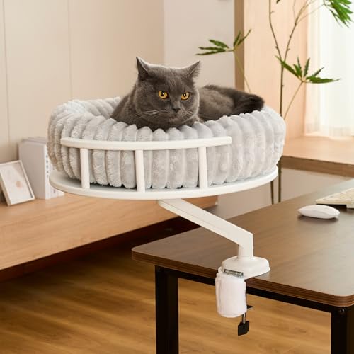 noviclass® Katzenbett LEVI | Katzenbett Schreibtisch | Katzenplattform | Für Tische und Fenstersims | Inkl. 2 Betten | Cord-Design Grau | Robust und modern (Weiß) von noviclass
