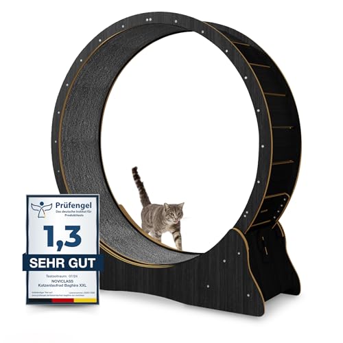 noviclass® Katzenlaufrad Baghira Groß XXL | 132cm Durchmesser Artgerecht für große Katzen | Kratzfest, stabil und leise | Gratis Spielzeug und E-Book | Geprüfte Qualität (Schwarz) von noviclass