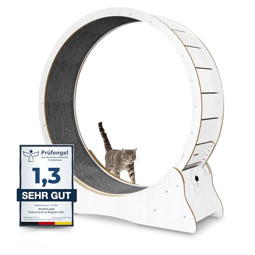 noviclass® Katzenlaufrad Baghira Groß XXL | 132cm Durchmesser Artgerecht für große Katzen | Kratzfest, stabil und leise | Gratis Spielzeug und E-Book | Geprüfte Qualität (Weiß) von noviclass