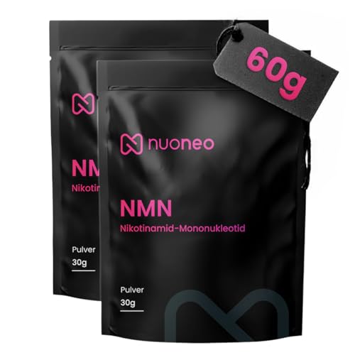 nuoneo NMN Doppelpack (2 x 30g), Reinheit über 99%, in Deutschland laborgeprüft, Nicotinamid Mononukleotid Pulver Uthever, ohne Zusatzstoffe von nuoneo