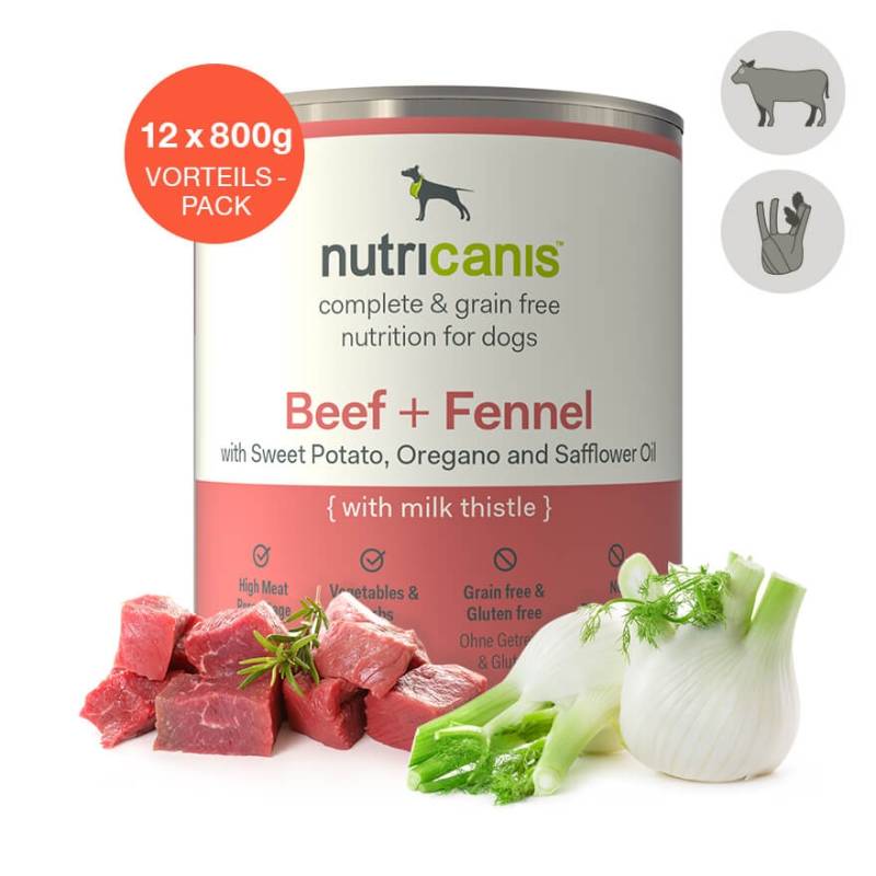 nutricanis 12 x 800 g Rind + Fenchel Nassfutter Hund von nutricanis