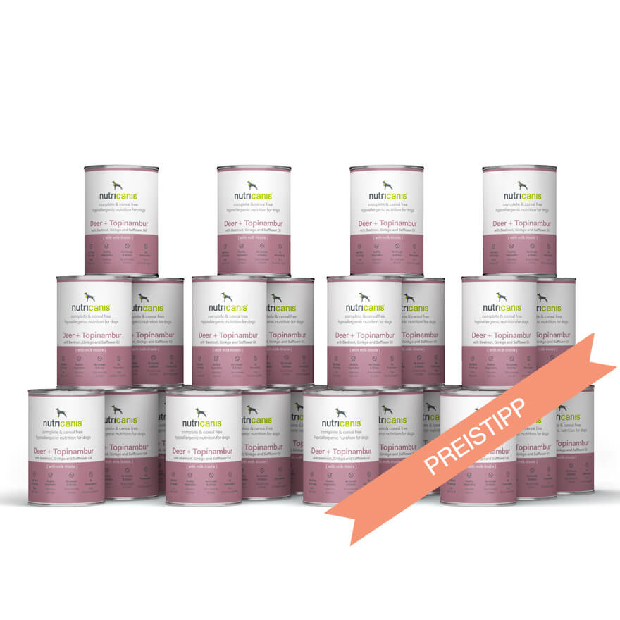 nutricanis 24 x 400 g Hirsch + Topinambur hypoallergenes Nassfutter Hund von nutricanis