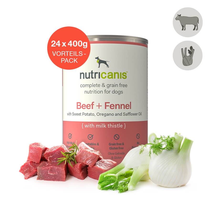 nutricanis 6 x 800 g Rind + Fenchel Nassfutter Hund von nutricanis