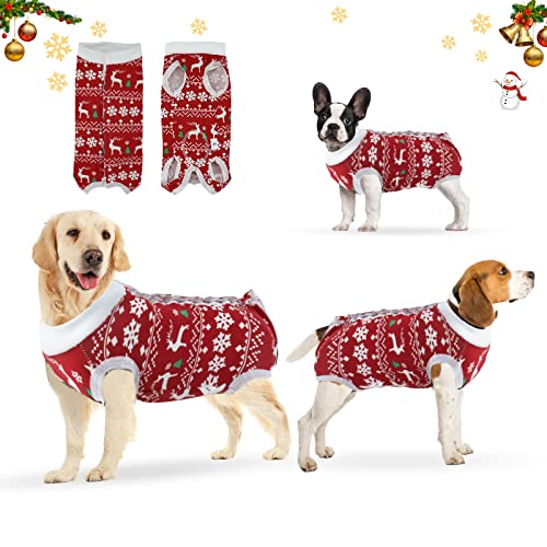 oUUoNNo Weihnachtspyjamas für Hunde, chirurgischer Erholungsanzug für Hunde für weibliche männliche Bauchwunden Spay oder Hautkrankheiten, Weihnachtskostüme für Hunde von oUUoNNo