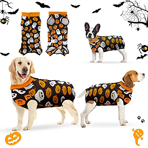oUUoNNo Halloween-Pyjamas für Hunde, chirurgischer Erholungsanzug für Hunde, Halloween-Kostüme für Hunde, Anti-Licking-Tierweste nach der Operation von oUUoNNo