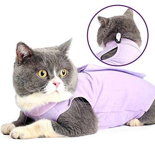 oUUoNNo Katzen-Wundchirurgie-Wiederherstellungsanzug für Bauchwunden oder Hautkrankheiten, nach Operationen, Pyjama-Anzug, E-Halsband-Alternative für Katzen und Hunde, Größe L, Violett von oUUoNNo