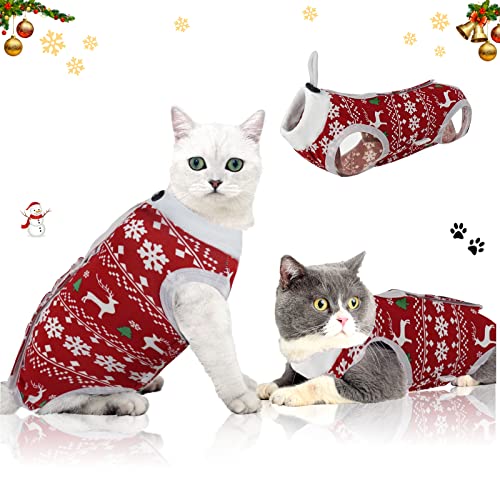 oUUoNNo Katzen-Wund-Chirurgie-Genesungsanzug für Bauchwunden oder Hautkrankheiten, nach Operationen tragen, Pyjamaanzug, E-Halsband Alternative für Katzen (S, Weihnachten), Rosa von oUUoNNo