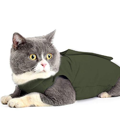 oUUoNNo Cat Wound Surgery Recovery Suit for Abdominal Wounds or Skin Diseases, After Surgery Wear, Pajama Suit, E-Collar Alternative for Cats and Dogs (S, ArmyGreen) von oUUoNNo