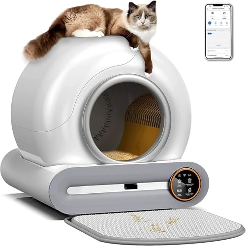 Selbstreinigende Katzentoilette, automatische App-Steuerung, platzsparendes Design, Sanitär-Monitor, 65 l + 9 l, großes Fassungsvermögen, mit Matte Selbstreinigende Katzentoilette, automatische App-Steuerung, platzsparendes Design, Sanitär-Monitor, 65 l + 9 l, großes Fassungsvermögen, mit Matte von ogngint