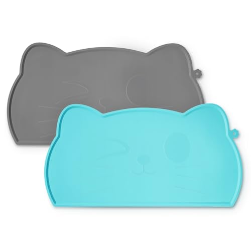 Ohgo Silikon-Haustier-Futtermatte für Futter- und Wassernäpfe, wasserdichte Haustierfuttermatte für Katzen (48,3 x 25,4 cm, Grau/Blau), 2 Stück von ohgo