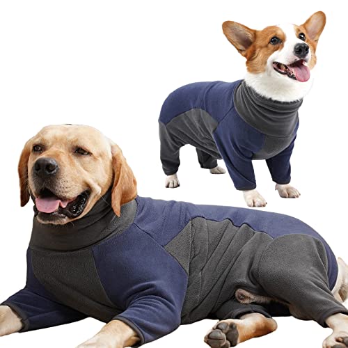 Hunde-Fleecemantel, Ganzkörper-Überzug, Winterjacke für Hunde, kaltes Wetter, verstellbarer Pyjama, Outdoor-Outfit zum Spazierengehen, Wandern, Klettern (blau, XXL) von ohmopie