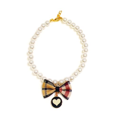 ohodhmnu Modisches Katzenhalsband mit Schleife, Dekoration, Perlen-Halskette, Welpen, Kätzchen, Zubehör, verstellbar von ohodhmnu