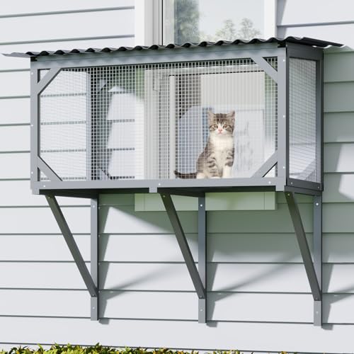 Catio Outdoor Katzengehege Fenstersitzstange zum Sonnenbaden, Nickerchen, Überblick über Hängematte für sicheres Genießen von Outdoor-Sichten, Allwetter-Nutzung von okcomuy