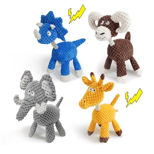 Quietschendes Hundespielzeug, langlebige Seile, Kauspielzeug für Stofftiere, interaktives Tauziehen, Plüsch-Hundespielzeug mit Pfeife, Haustierspielzeug-Set: Giraffe, Dinosaurier, Kuh und Elefant Quietschendes Hundespielzeug, langlebige Seile, Kauspielzeug für Stofftiere, interaktives Tauziehen, Plüsch-Hundespielzeug mit Pfeife, Haustierspielzeug-Set: Giraffe, Dinosaurier, Kuh und Elefant von okegztoa