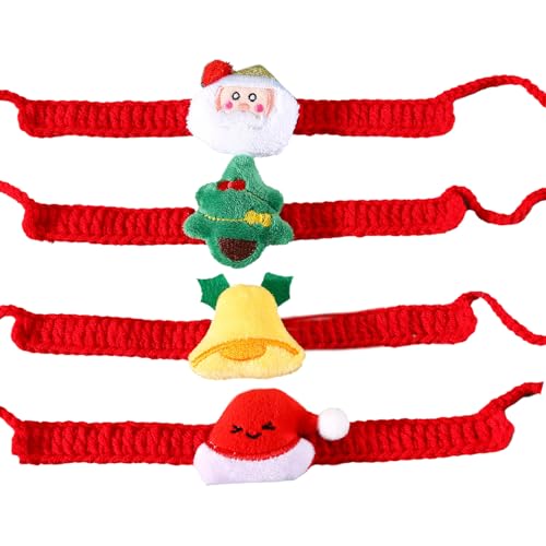 omiinitio 4 Stück Weihnachts Haustier Strickschals Warm Gestreift Krawatte Neujahrsschal Für Urlaubspartys von omiinitio