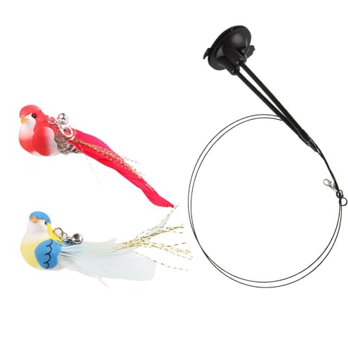 omiinitio Interaktiver Elastischer Katzen Teaser Spielzeug Mit Doppelstangensaugne Und Realistischer Farbenfroher Gefiederter Vögel Accessoires Set Vogelwirbel Katzen Teaser von omiinitio