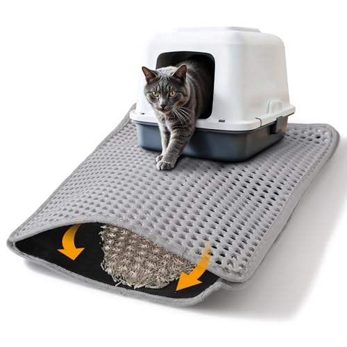 Katzenklo Matte, 60 x 40cm Katzenstreu Matte Doppellagig Katzenmatte Katzenklo Rutschfest Matte Katzenklo Unterleger für Toilette Wohnzimmer (Grau) von ondware